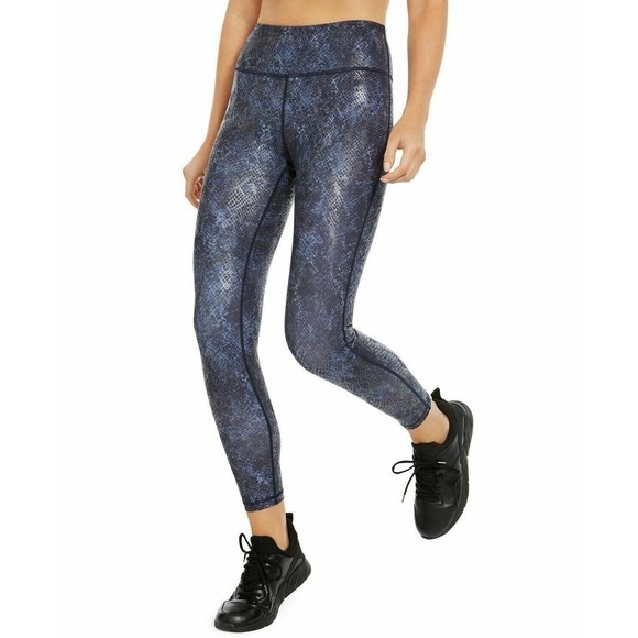 Ideology Shiny Python Tight Leggings Stretch Navy - Picture 1 of 6